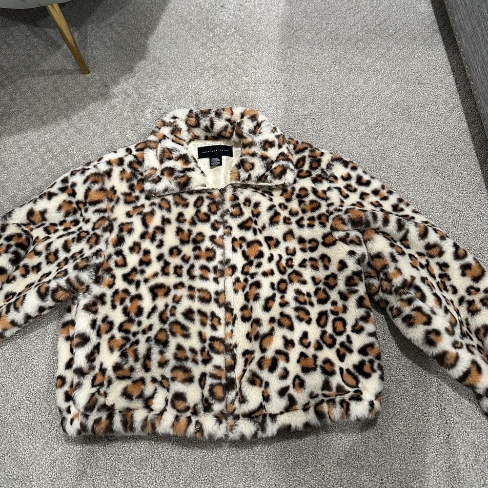 cheetah print fuzzy zip up